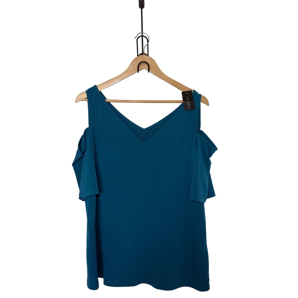 Lane Bryant Green 18/20 V Neck Cold Shoulder Knit Top Smart Casual Nostalgia